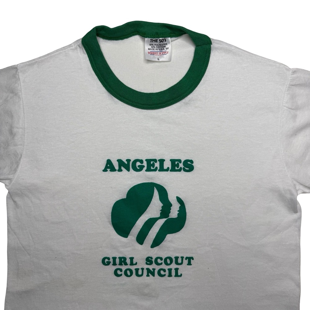 Vintage Girl Scouts staff green ringer shirt S‎